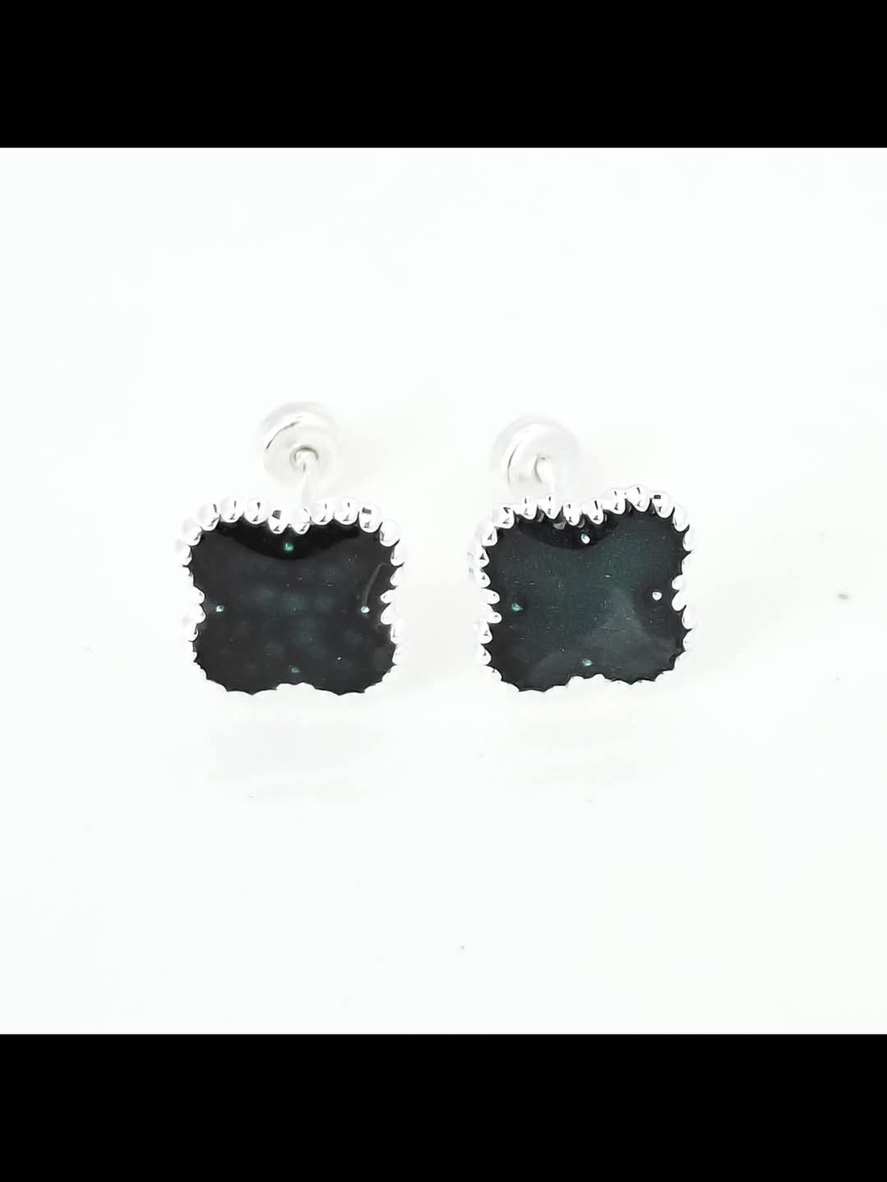 Sterling Silver Dark Green Square Stud Earrings